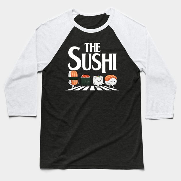 Sushi Stride: Roll Across the Road Baseball T-Shirt by GoshWow 